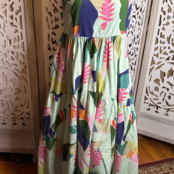 Farm Rio Tie Back Dress Square Neck Tiered Tropical Dress - Picture 5 of 7